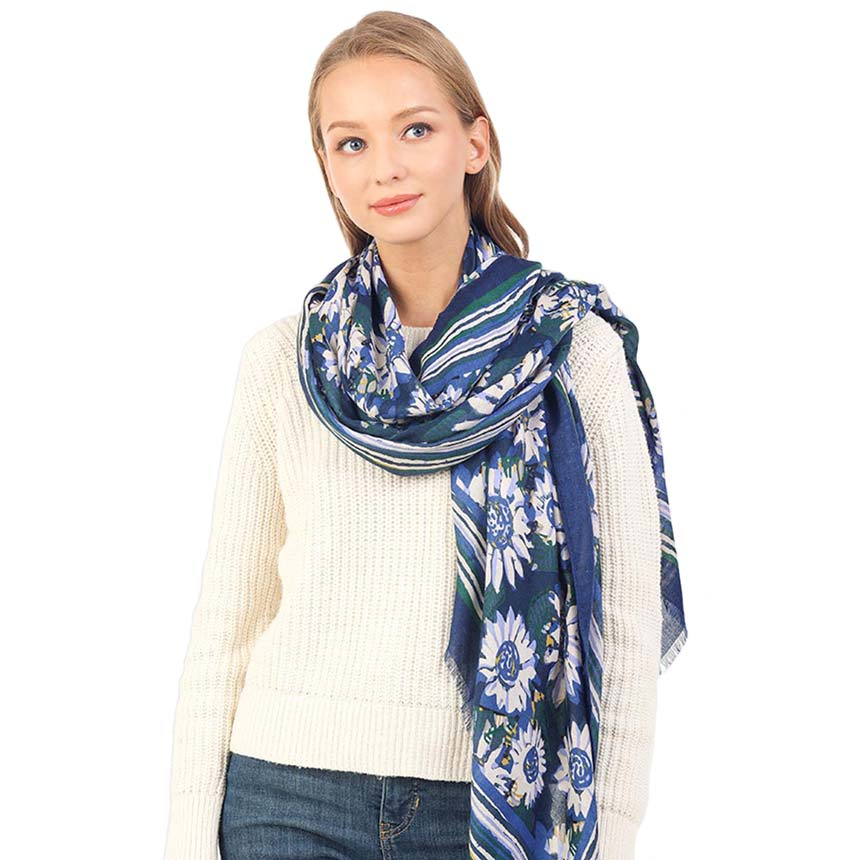 Blue Autumn Sunflower Pattern Oblong Scarf, Accent your look with this soft, highly versatile scarf. It's an on-trend & fabulous scarf that will amp up your beauty & make you stand out with a beautiful sunflower pattern. Great for daily wear in the cold winter to protect you against the chill.