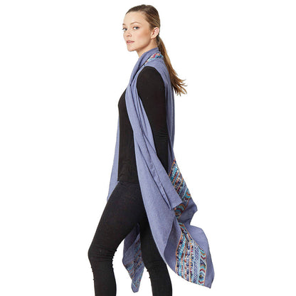 Blue Aztec Pattern Embroidered Kimono Accent your look with this soft lightweight Aztec Embroidered Kimono, wear over your favorite blouse & slacks for a chic stylish look, use over your bathing suit, enjoy the beach or pool. Perfect Birthday Gift, Mother's Day Gift, Anniversary Gift, Beachwear, Thank you Gift, Aztec Cover-Up Kimono, Aztec Kimono Vest