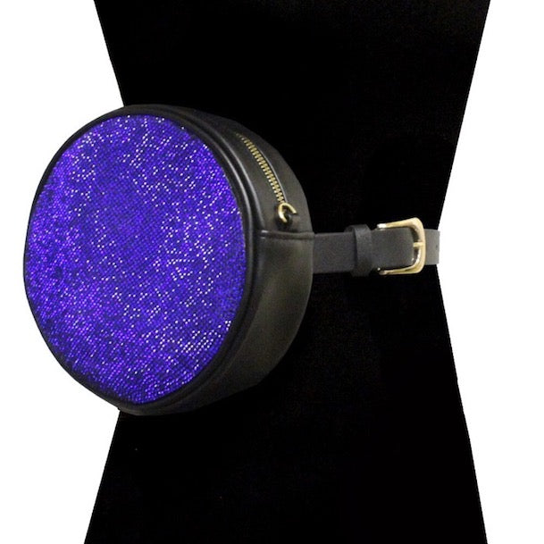 Blue Rhinestone Pave Bling Round Clutch Crossbody Chain Belt Bag Fanny Pack, look like the ultimate fashionista when carrying this small chic bag, great for when you need something small to carry or drop in the bag. Perfect Birthday Gift, Valentine's Day Gift, Anniversary Gift, Love You Gift, Mother's Day Gift, Thank you Gift