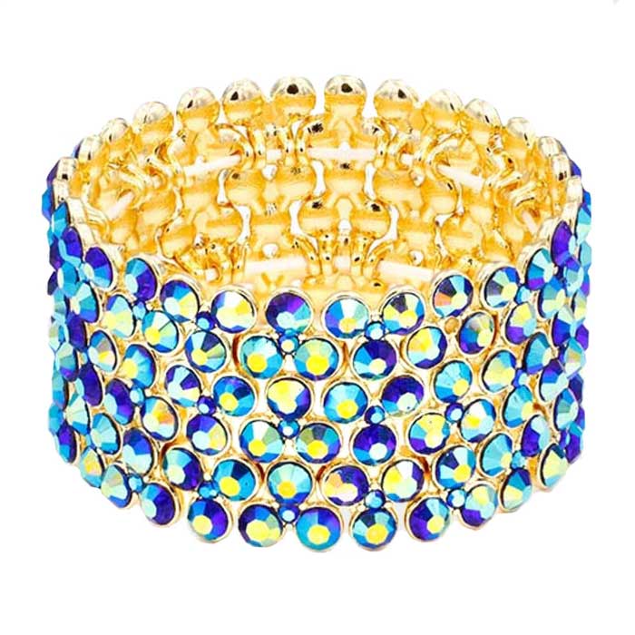 Blue Bubble Stone Stretch Evening Bracelet,  This Evening Bracelet sparkles all around with it's surrounding round stones, stylish evening bracelet that is easy to put on, take off and comfortable to wear. It looks stylish and is just the right touch to set off your dress. Suitable for Night Out, Party, Formal, Special Occasion, Date Night, Prom.