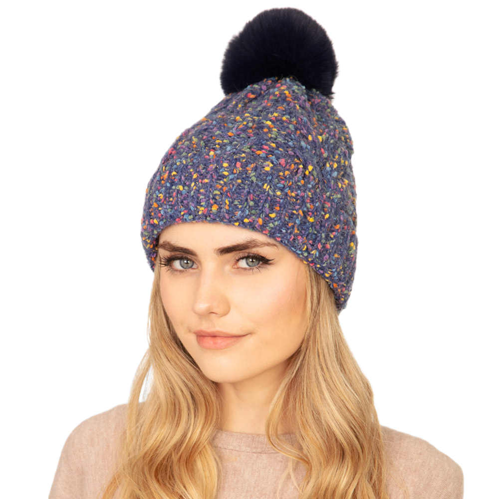 Blue Confetti Cable Knit Pom Pom Beanie Warm Winter Hat; reach for this classic toasty hat to keep you nice n warm in the chilly winter weather, the wintry touch finish to your outfit. Perfect Gift Birthday, Christmas, Holiday, Anniversary, Stocking Stuffer, Secret Santa, Valentine's Day, Loved One, BFF