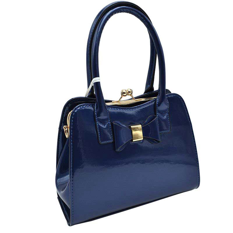 Blue Fashion Shiny  Satchel Purses Patent Leather Women Handbags, No outfit is complete without the perfect clutch or handbag and a wide range to fit in all the essentials on the go! These handbag features a vegan patent leather material with Gold metal hardware. It comes with a removable long shoulder strap for casual shoulder or cross-body wear. This fun, yet sophisticated handbag will definitely draw attention.