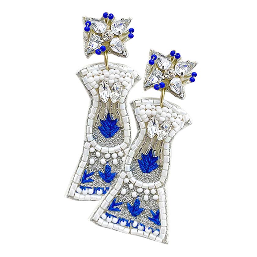 Blue Felt Back Stone Beaded Tequila Dangle Earrings, These fashionable trendy tequila link earrings are suitable for every girl!  Beautifully crafted earrings that dangle on your earlobes with a perfect glow to make you stand out and show your unique and beautiful look everywhere, every time. Put on a pop of color to complete your ensemble in a gorgeous way with these Cinco de Mayo-themed earrings.