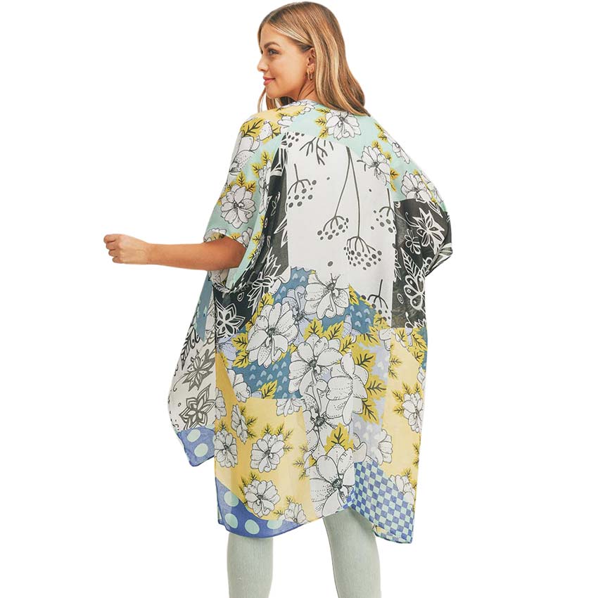 Blue Flower Print Cover Up Kimono Poncho, Absolutely fab for this summer & spring season to amp up your attire & make you comfortable in dressing up. These kimonos feature a beautiful flower pattern that is easy to pair with so many tops. Lightweight and breathable fabric, comfortable to wear. Suitable for weekends, work, holidays, beach, parties, clubs, nights, evenings, dates, casual and other occasions in spring, summer & autumn.