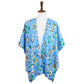 Blue Flower Printed Cover Up Kimono Poncho. Lightweight and soft brushed fabric exterior fabric that make you feel more warm and comfortable. Cute and trendy poncho for women. Great for dating, hanging out, daily wear, vacation, travel, shopping, holiday attire, office, work, outwear, fall, spring or early winter. Perfect Gift for Wife, Mom, Birthday, Holiday, Anniversary, Fun Night Out.