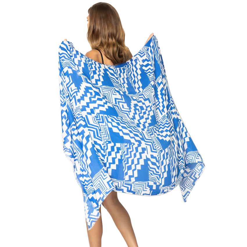Blue Geometric Printed Oblong Scarf, this timeless geometric printed oblong scarf is soft, lightweight, and breathable fabric, close to the skin, and comfortable to wear. Sophisticated, flattering, and cozy. look perfectly breezy and laid-back as you head to the beach. A fashionable eye-catcher will quickly become one of your favorite accessories.