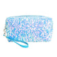 Blue Glitter Sequin Cosmetic Pouch Bag, like the ultimate fashionista even when carrying a small pouch for your money or credit cards, place your makeup, use as a cosmetic bag, use as a students pencil case, essential oil case or drop in your bag & put phone, keys, coins, credit card, etc.  Great for when you need something small to carry or drop in your bag. Makes shopping super easy without having to lug around a huge purse!