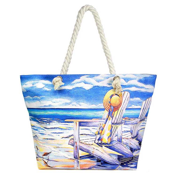 Blue Impressionist Beach Scene Print Tote Bag,  Whether you are out shopping, going to the pool or beach, this beach scene tote bag is the perfect accessory. Spacious enough for carrying any and all of your seaside essentials. The soft rope straps really helps carrying this tie due shoulder bag comfortably. Perfect as a beach bag to carry foods, drinks, towels, swimsuit, toys, flip flops, sun screen and more. Gift idea for your loving one!