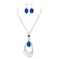Blue Oval Glass Crystal Triple Abstract Hoop Necklace with earrings set; exquisite beautifully crafted charms add a gorgeous glow to any outfit. Perfect Birthday Gift, Anniversary Gift, Mother's Day Gift, Anniversary Gift, Graduation Gift, Prom Jewelry, Just Because Gift, Thank you Gift, Keepsake Gift, Mom Gift