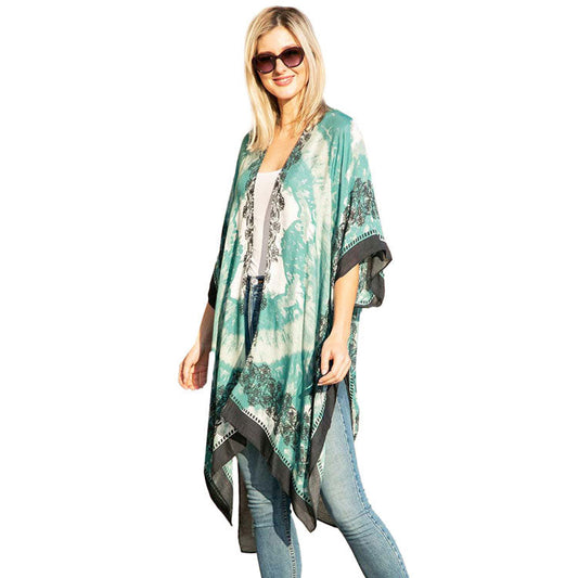 Blue Pattern Detailed Cover Up Kimono Poncho,  the perfect accessory featuring a  patterned design prints easy to pair with so many tops! From stylish layering camis to relaxed tees, you can throw it on over so many pieces elevating any casual outfit! Look perfectly breezy and laid-back as you head to the beach. Suitable for Work, Holiday, Beach, Date, Casual and Other Occasions in Spring, Summer and Autumn.