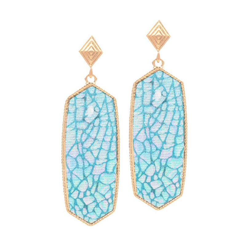 Blue Patterned Hexagon Dangle Earrings. put on a pop of color to complete your ensemble. Beautifully crafted design adds a gorgeous glow to any outfit Perfect for adding just the right amount of shimmer & shine . Perfect for Birthday Gift, Valentine's Gift, Anniversary Gift, Mother's Day Gift, Graduation Gift.