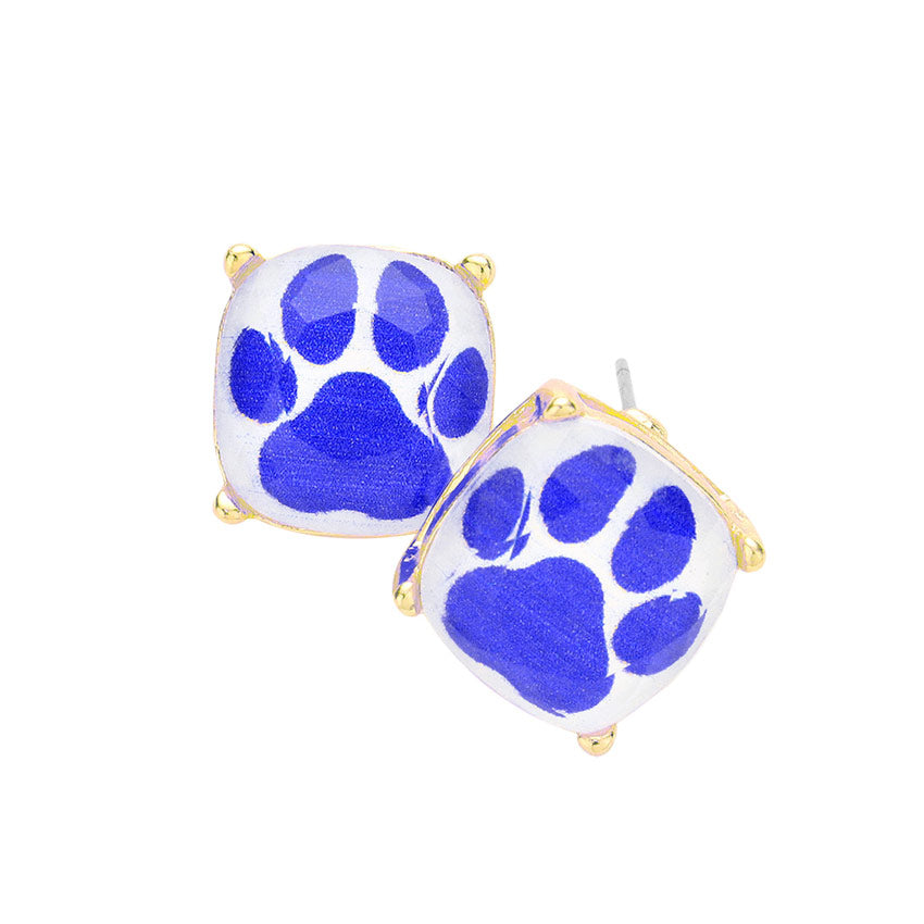 Blue Paw Accented Square Stud Earrings, Animal inspired paw stud earrings fun handcrafted jewelry that fits your lifestyle, adding a pop of pretty color. The beautifully crafted design adds a gorgeous glow to any outfit. Enhance your attire with these vibrant artisanal earrings to show off your fun trendsetting style.