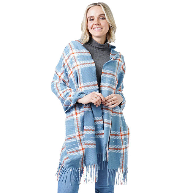 Blue Plaid Check Oblong Scarf With Tassel, accent your look with this soft, highly versatile oblong scarf. Great for daily wear in the cold winter to protect you against the chill. This classic tassel style scarf amps up the glamour and fits with any outfits. It includes the plush material that feels amazing snuggled up against your cheeks. Stay trendy & fabulous with a luxe addition to any cold-weather ensemble with this beautiful scarf.