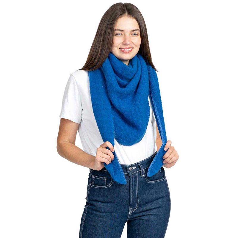 Blue Plain Solid Triangle Scarf Shawl, is accented by a triangle style design in a Plain solid color, warm cozy over the shoulder scarf, plushy addition to any cold-weather ensemble, adds a modern touch to the cozy style. It's a design that gives any outfit a unique look. As a modern fashionista, try wearing this luxurious scarf. It'll definitely become a favorite in your accessories collection. Perfect Gift for Birthday, Holiday, Anniversary, Christmas, Fun Night Out, etc. 