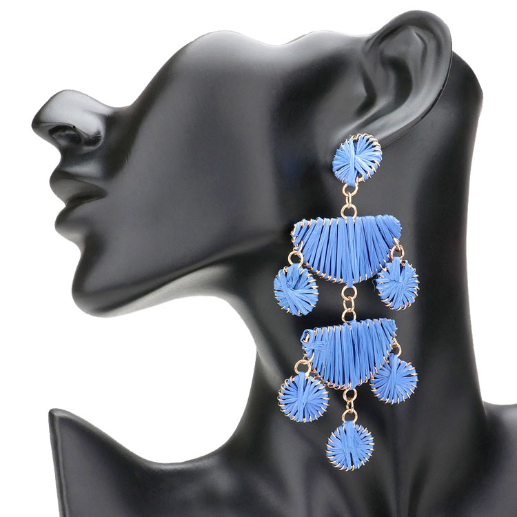 Blue Raffia Wrapped Geometric Metal Link Dangle Earrings, Beautifully crafted design adds a glow to any outfit. Look like the ultimate fashionista with these earrings! which easily makes your events more enjoyable. These earrings make you extra special on occasion. These metal link dangle earrings enhance your beauty and make you more attractive.