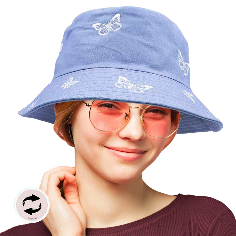 Blue Reversible Butterfly Pattern Bucket Hat, whether you’re basking under the summer sun at the beach, lounging by the pool, or kicking back with friends at the lake, a great hat can keep you cool and comfortable even when the sun is high in the sky. Large, comfortable, and perfect for keeping the sun off of your face.