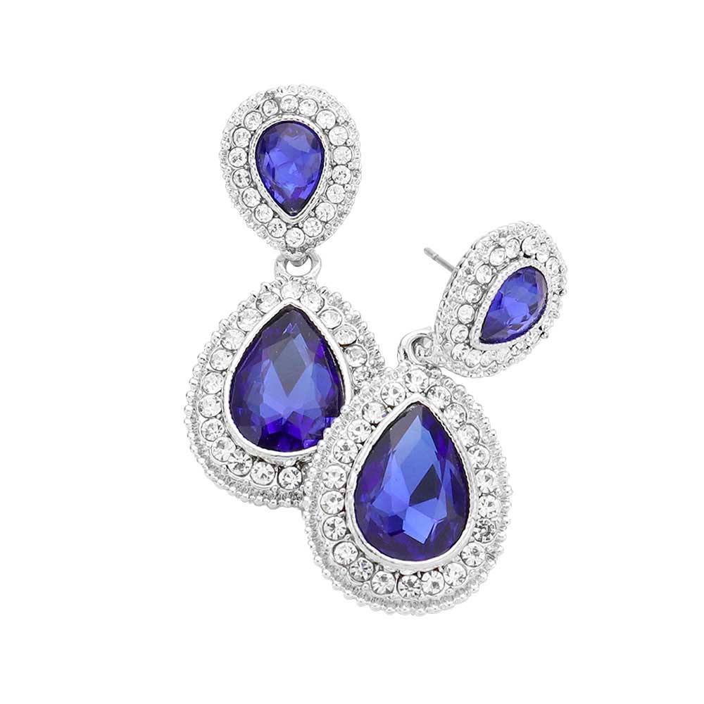 Blue Crystal Accent Rhinestone Trim Teardrop Evening Earrings,  the perfect set of sparkling earrings, pair these glitzy studs with any ensemble for a polished & sophisticated look. Ideal for dates, job interview, night out, prom, wedding, sweet 16, Quinceanera, special day. Perfect Gift Birthday, Holiday, Christmas, Valentine's Day, Anniversary, Just Because 