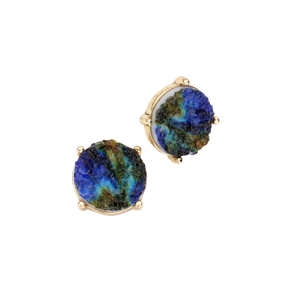 Blue Round Druzy Stud Earrings. Get ready with these bright earrings, put on a pop of color to complete your ensemble. Perfect for adding just the right amount of shimmer & shine and a touch of class to special events. Perfect Birthday Gift, Anniversary Gift, Mother's Day Gift, Graduation Gift.