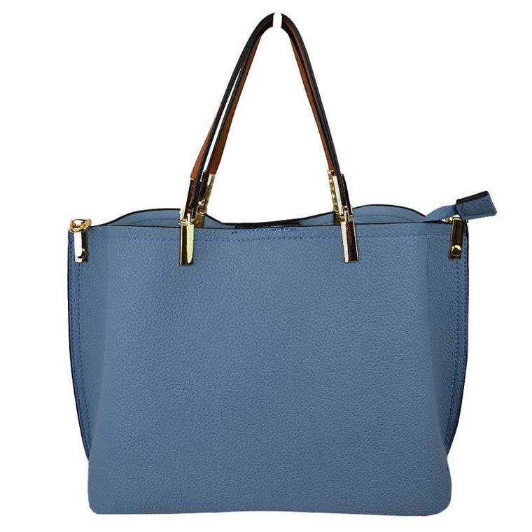 Blue Simpler Times Bucket Crossbody Bags For Women.A great everyday casual mini shoulder bag composed of premium leather. A simple design with subtle gold hardware details on closure, top handle details and zipper. Equipped with a sleek top handle as well as an adjustable/detachable mesh long strap for multiple carrying options. Magnetic snap closure for an inner zipper pouch opening spacious to hold your phone, wallet, and other essentials secure.