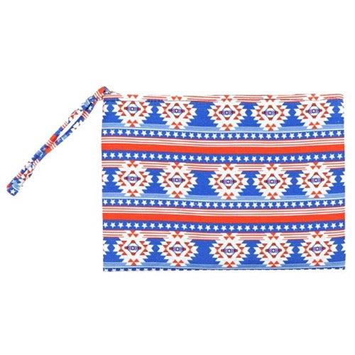 Blue Star Stripe Aztec Pouch Clutch Wristlet, perfect for money, credit cards, keys or coins, has wristlet strap for easy carrying. Great for running errands while keeping hands free. Perfect Birthday Gift, Mother's Day Gift, Anniversary Gift, Beach Vacation, Thank you Gift, Just Because Gift, Aztec Wristlet, Aztec Clutch