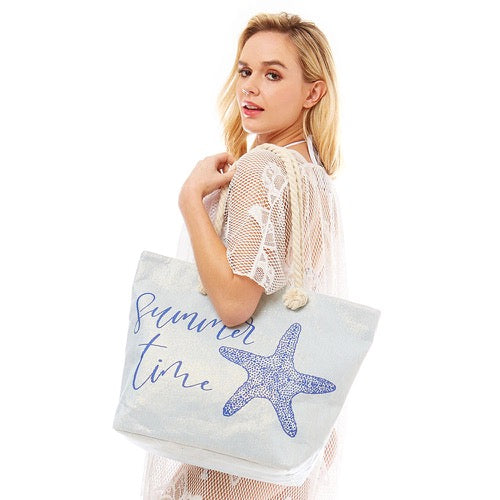 Blue Starfish Summer Beach Bag; great if you are out shopping, going to the pool or beach, this bright tote bag is the perfect accessory. Spacious enough for carrying all your essentials. Great for Beach, Vacation, Pool, Birthday Gift, Anniversary Gift, Summer Starfish Shopper Bag, Soft Rope Handles The Must Have Accessory!