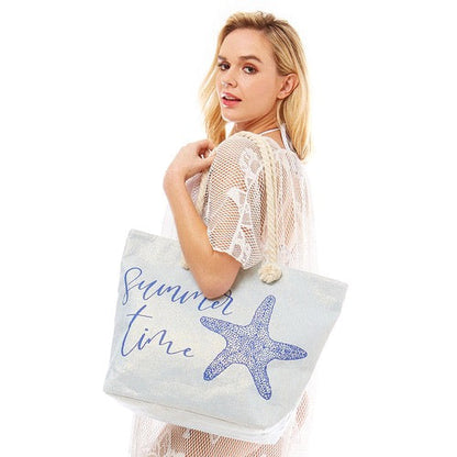 Blue Starfish Summer Beach Bag; great if you are out shopping, going to the pool or beach, this bright tote bag is the perfect accessory. Spacious enough for carrying all your essentials. Great for Beach, Vacation, Pool, Birthday Gift, Anniversary Gift, Summer Starfish Shopper Bag, Soft Rope Handles The Must Have Accessory!