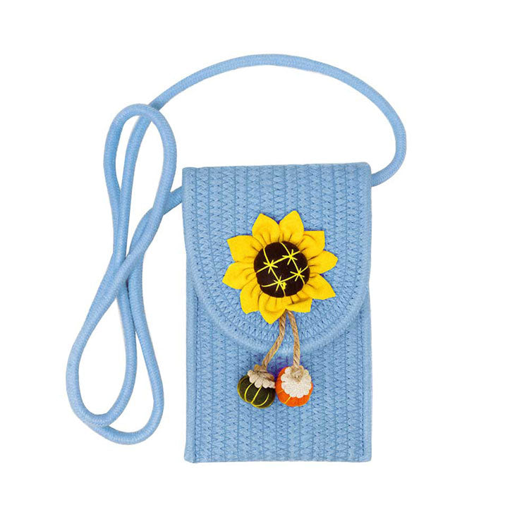 Blue Sunflower Patch Accented Mini Straw Crossbody Bag, these straw Crossbody Bag are designed with Sunflower Patch, looking lovely and attractive; they are lightweight to carry and durable to serve you for a long time, giving you good use feeling; Easy to carry specially when you need hands-free, fun, vibrant colors casual or a night out on the town or hang out on the beach. Perfect Birthday Gift, Valentine's Day Gift, Anniversary Gift, Loved One Gift, Mother's Day Gift, Vacation, etc