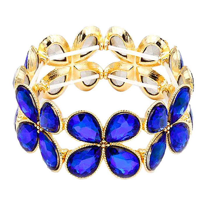 Blue Teardrop Stone Cluster Stretch Evening Bracelet, look as majestic on the outside as you feel on the inside, eye-catching sparkle, sophisticated look you have been craving for!  Can go from the office to after-hours easily, adds a stunning glow to any outfit. Stylish bracelet that is easy to put on, take off. Perfect gift for you or a loved one!
