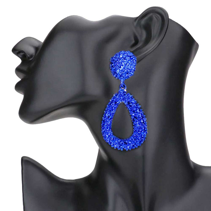 Blue Textured Open Metal Teardrop Dangle Earrings, This earrings are classy and elegant, you will look stunning with this design. Look like the ultimate fashionista with these Earrings! Add something special to your outfit! It will be your new favorite accessory. Perfect Birthday Gift, Anniversary Gift, Mother's Day Gift, Graduation Gift, Prom Jewelry, Just Because Gift, Thank you Gift.