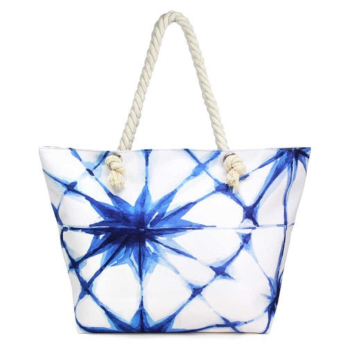 Blue Tie Dye Print Beach Tote Bag Rope Handle Tote Bag Shopper Bag