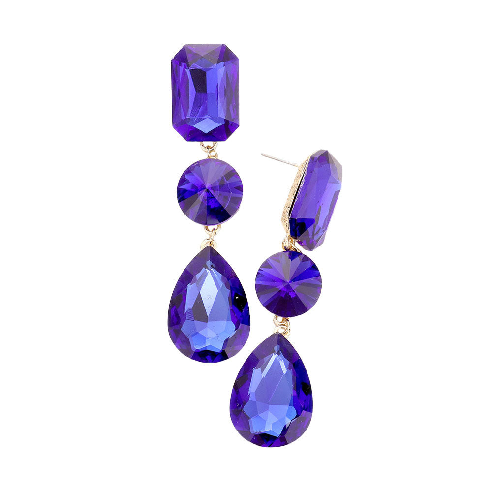 Blue Triple Crystal Rhinestone Evening Earrings. Elegance becomes you in these shiny glamorous Rhinestone earrings, the perfect sparkling accessory to add some sophisticated fun to your next social event. Coordinate this evening earrings with any ensemble from business casual wear, the perfect addition to every outfit. Perfect Gift Birthday, Holiday, Christmas, Valentine's Day, Anniversary, Just Because gift.