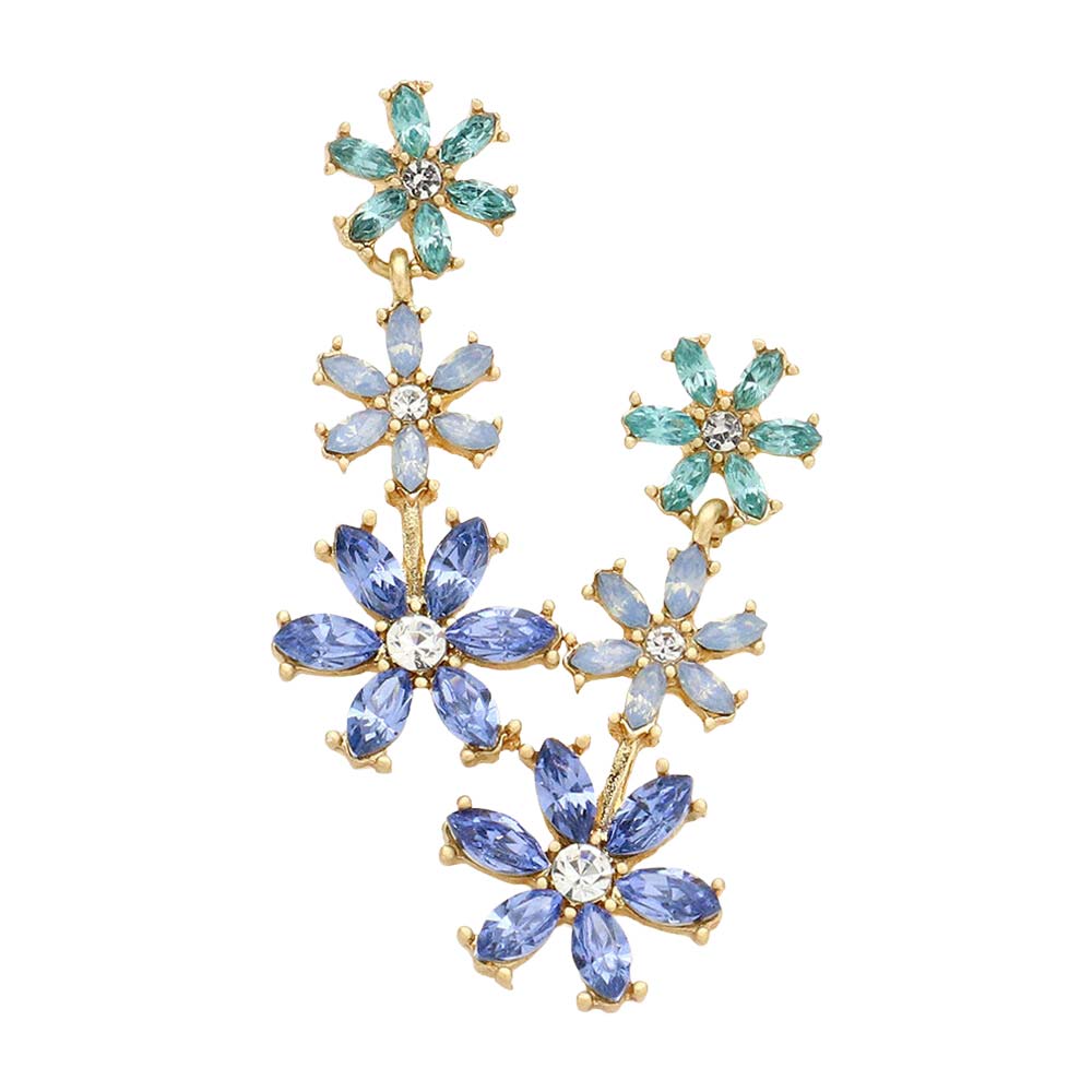 Blue Triple Flower Link Dangle Evening Earrings, are beautifully decorated to dangle on your earlobes on special occasions for making you stand out from the crowd. Wear these flower evening earrings to show your unique yet attractive & beautiful choice. Coordinate these flower & leaf-themed evening earrings with any special outfit to draw everyone's attention. Perfect jewelry gift to expand a woman's fashion wardrobe with a modern, on-trend style.