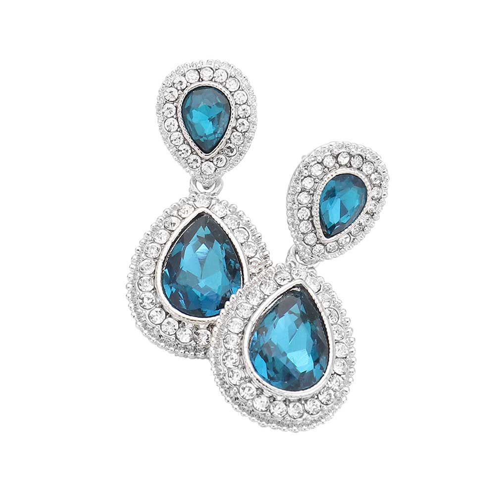 Blue Zicron Crystal Accent Rhinestone Trim Teardrop Evening Earrings,  the perfect set of sparkling earrings, pair these glitzy studs with any ensemble for a polished & sophisticated look. Ideal for dates, job interview, night out, prom, wedding, sweet 16, Quinceanera, special day. Perfect Gift Birthday, Holiday, Christmas, Valentine's Day, Anniversary, Just Because 