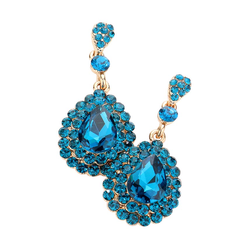 Blue Zircon Crystal Rhinestone Trim Teardrop Stone Evening Earrings, This Crystal Rhinestone Trim Teardrop Stone Evening Earrings put on a pop of color to complete your ensemble. Perfect for adding just the right amount of shimmer & shine. Perfect for Birthday Gift, Anniversary Gift, Mother's Day Gift, or Graduation Gift.