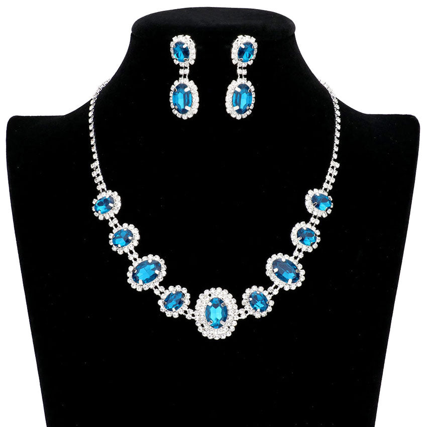 Blue Zircon Oval Stone Accented Rhinestone Trimmed Necklace, These gorgeous Rhinestone pieces will show your class in any special occasion. Designed to accent the neckline, a fashion faithful, adds a gorgeous stylish glow to any outfit style, jewelry that fits your lifestyle! Suitable for wear Party, Wedding, Date Night or any special events. Perfect gift for Birthday, Anniversary, Valentine’s Day gift or any special occasion.