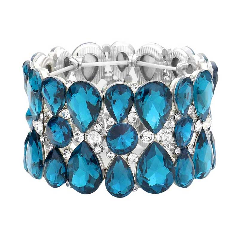 Blue Zircon Teardrop Crystal Stretch Evening Bracelet, Teardrop have provided a great deal to emulate in the way of shapes, textures, and colors of the jewelry. Get ready with these Stretch Bracelet, put on a pop of color to complete your ensemble. It will make you more eye-catching in ceremony, reception, party, dance and other gorgeous events. Great gift idea for Birthday, Anniversary, Valentines Day or any special occasions.