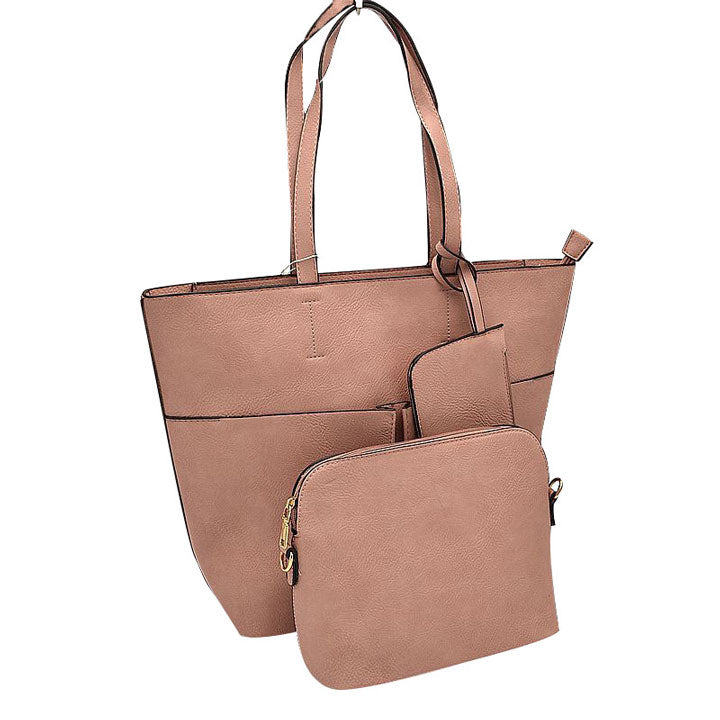 Blush 3 In 1 Large Soft  Leather Women's Tote Handbags, There's spacious and soft leather tote offers triple the styling options. Featuring a spacious profile and a removable pouch makes it an amazing everyday go-to bag. Spacious enough for carrying any and all of your outgoing essentials. The straps helps carrying this shoulder bag comfortably. Perfect as a beach bag to carry foods, drinks, big beach blanket, towels, swimsuit, toys, flip flops, sun screen and more.