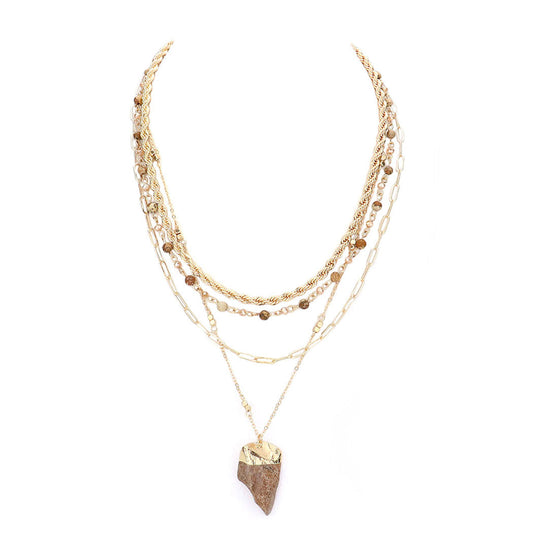 Brown Natural Stone Pendant Triple Layered Necklace, put on a pop of color to complete your ensemble. Perfect for adding just the right amount of shimmer & shine and a touch of class to special events. Perfect Birthday Gift, Anniversary Gift, Mother's Day Gift, Graduation Gift, Prom Jewelry, Thank you Gift.