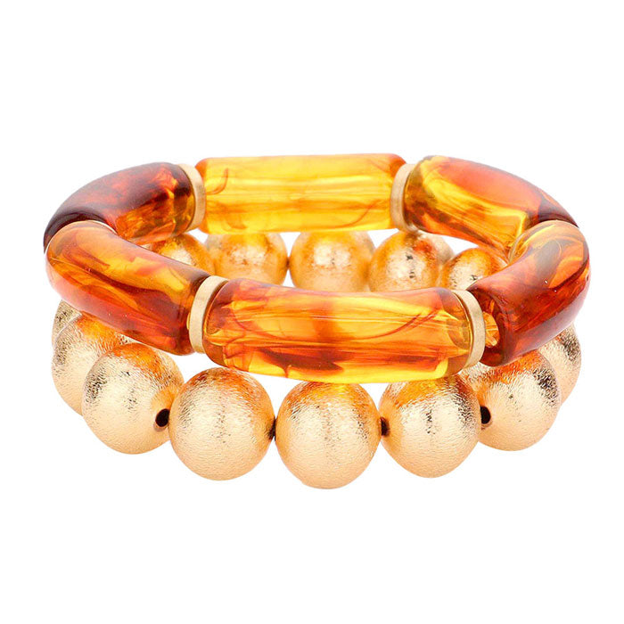 Brown 2PCS Resin Metal Ball Stretch Bracelets. Get ready with this bracelets, Beautifully crafted design adds a gorgeous glow to any outfit. Jewelry that fits your lifestyle! Perfect Birthday Gift, Anniversary Gift, Mother's Day Gift, Anniversary Gift, Graduation Gift, Prom Jewelry, Just Because Gift, Thank you Gift.