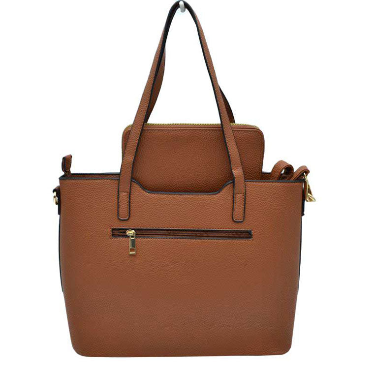 Brown 2in1 Solid Color Tote Handbag With Matching Wallet, This elegance Tote bag comes with a beautiful matching wallet. Every outfit needs to be planned with this adorable handbag. Stylish enough to match your fanciest outfits, and durable enough for travel and daily use. Show your trendy side with this awesome tote bag. Have fun and look stylish!