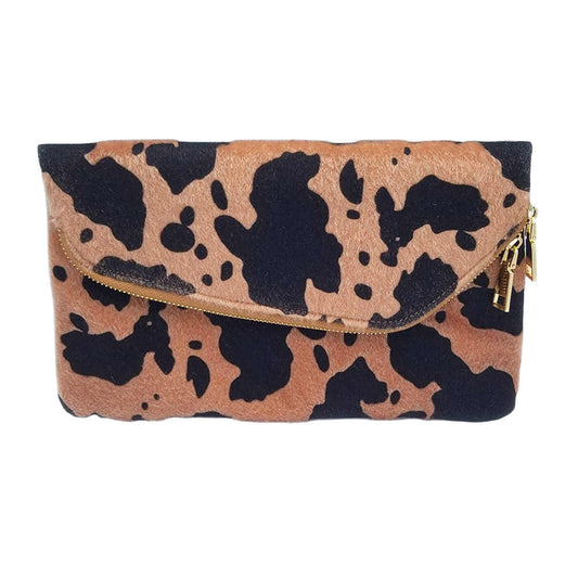 Brown Cow Patterned Folding Clutch Bag, look like the ultimate fashionista when carrying this small chic bag, great for when you need something small to carry or drop in your bag, Birthday Gift, Valentine's Day Gift, Anniversary Gift, Love You Gift, Mother's Day Gift, Thank you Gift