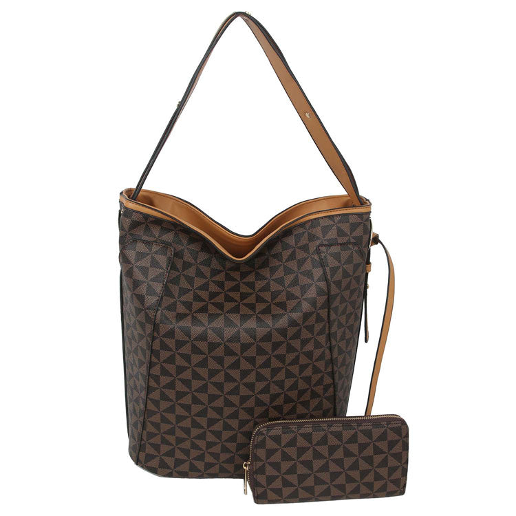 Brown Fashion Monogram Bucket 2 IN 1 Shoulder Bag Hobo With Wallet. Look like the ultimate fashionista with these vintage shoulder bags! Add something special to your outfit! This fashionable bag will be your new favorite accessory. Perfect Birthday Gift, Anniversary Gift, Mother's Day Gift, Graduation Gift, Valentine's Day Gift.