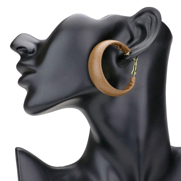 Brown Faux Leather Hoop Earrings. Spring is right around the corner, get ready with these Dangle Pin Catch earrings, add a pop of color to your ensemble. Beautifully crafted design adds a gorgeous glow to any outfit. Jewelry that fits your lifestyle!  Perfect Birthday Gift, Anniversary Gift, Loved One Gift, Mother's Day Gift, Anniversary Gift, Graduation Gift for the women in your life.