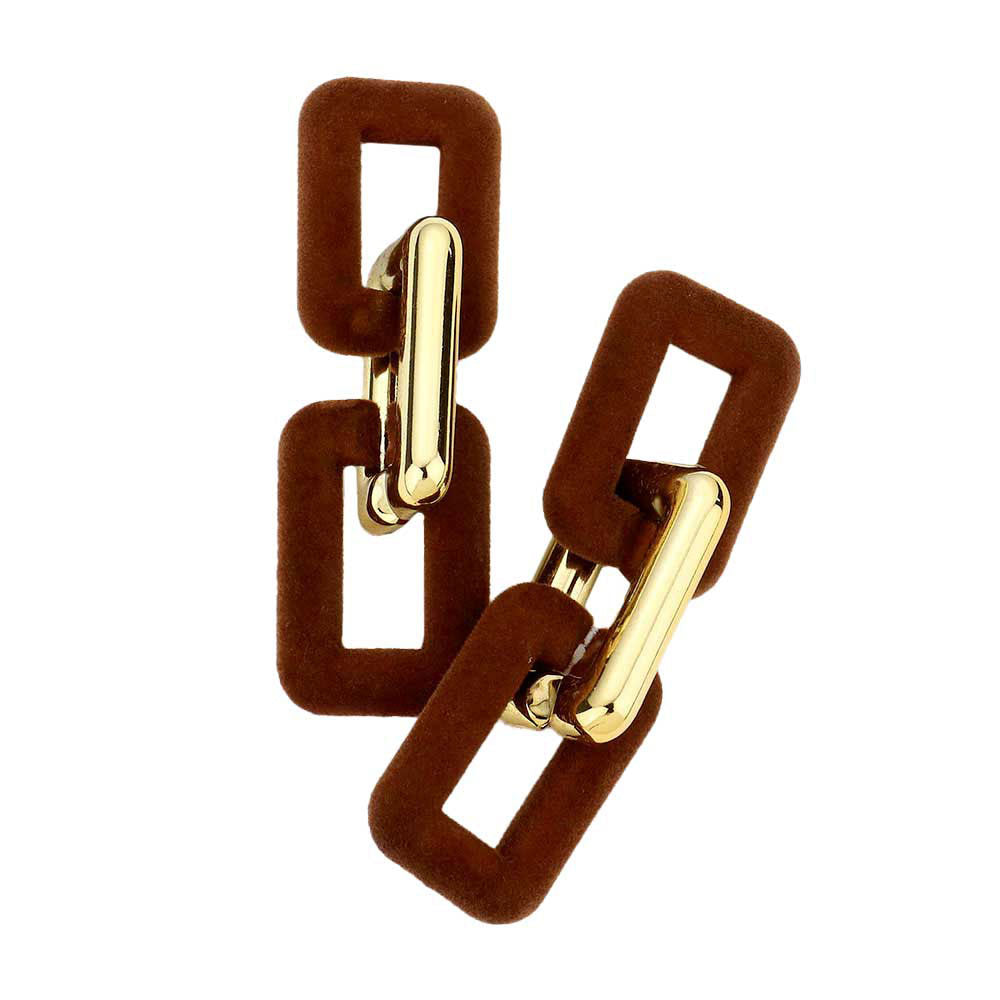 Brown Faux Suede Open Rectangle Link Dangle Earrings, These Earrings sure to make an impression with career or weekend wear. Add something special to your outfit! These dainty, modern, minimalist-style earrings can be worn daily as well as on special occasions. It will be your new favorite accessory. Perfect Birthday Gift, Anniversary Gift, Mother's Day Gift, Graduation Gift, Prom Jewelry, Just Because Gift, Thank you Gift.