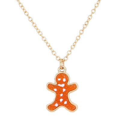 Brown Gingerbread Man Pendant Necklace. Add this simple christmas Pendant necklace to any look for a hint of bling! delicately polished necklace will enhance your look, versatile enough for wearing straight through the week, coordinate with any ensemble from business casual wear, the perfect addition to every outfit. Great gift idea for loved one or for yourself.