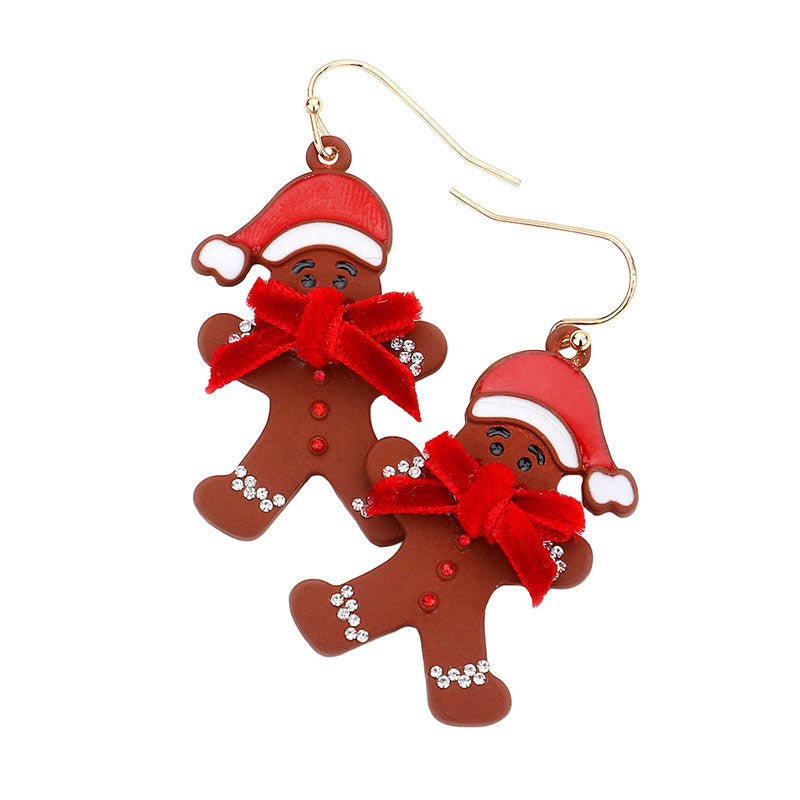 Brown Gold Red Trendy Christmas Theme Gingerbread Man Dangle Earrings. Christmas Theme Gingerbread man dangle earring can match most of your daily dressing. Give women a sense of originality and fashion. Pretty outlook with fine workmanship make it more attractive and cute.  Eye-catching in the crowd when wearing these earrings. - Perfect accessory as a gift for your girlfriend, wife or friends.