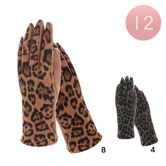 Brown Gray 12Pairs Leopard Pattern Gloves, drag out your dashing look and gives you warmth on cold days.  The attractive leopard pattern exposes the bold look and trendy appearance. Perfect Gift for this winter!