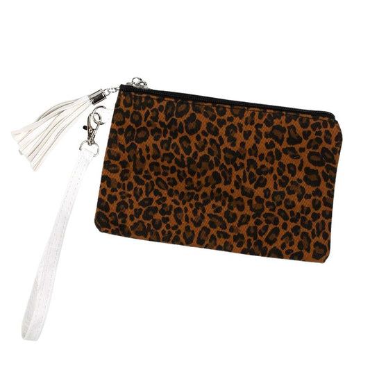 Brown Leopard Patterned Wristlet Pouch Bag, this awesome leopard-themed wristlet pouch bag goes with any outfit and shows your trendy choice to make you stand out. Perfect for carrying makeup, money, credit cards, keys or coins, etc. Comes with a wristlet for easy carrying. It's perfectly lightweight and simple, yet beautiful. Put it in your bag and find it quickly with its eye-catchy color. Great for running small errands while keeping your hands free.
