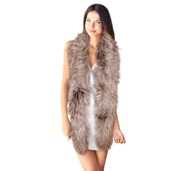 Brown Long Faux Furry Layover Scarf, accent your look with this soft, highly versatile layover scarf. It gives a lot of options to dress up your attire. It goes well with everything from jeans and a tee to work trousers and a sweater.  Soft, comfy, trendy, and beautiful that can keep you perfectly warm and gorgeous at the same time. A great wardrobe staple.