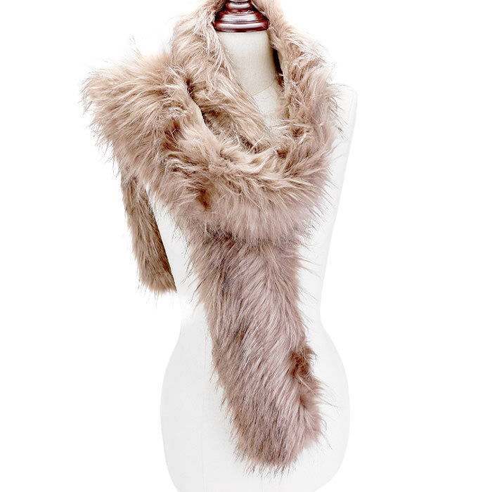 Brown Long Faux Furry Layover Scarf, accent your look with this soft, highly versatile layover scarf. It gives a lot of options to dress up your attire. It goes well with everything from jeans and a tee to work trousers and a sweater.  Soft, comfy, trendy, and beautiful that can keep you perfectly warm and gorgeous at the same time. A great wardrobe staple.